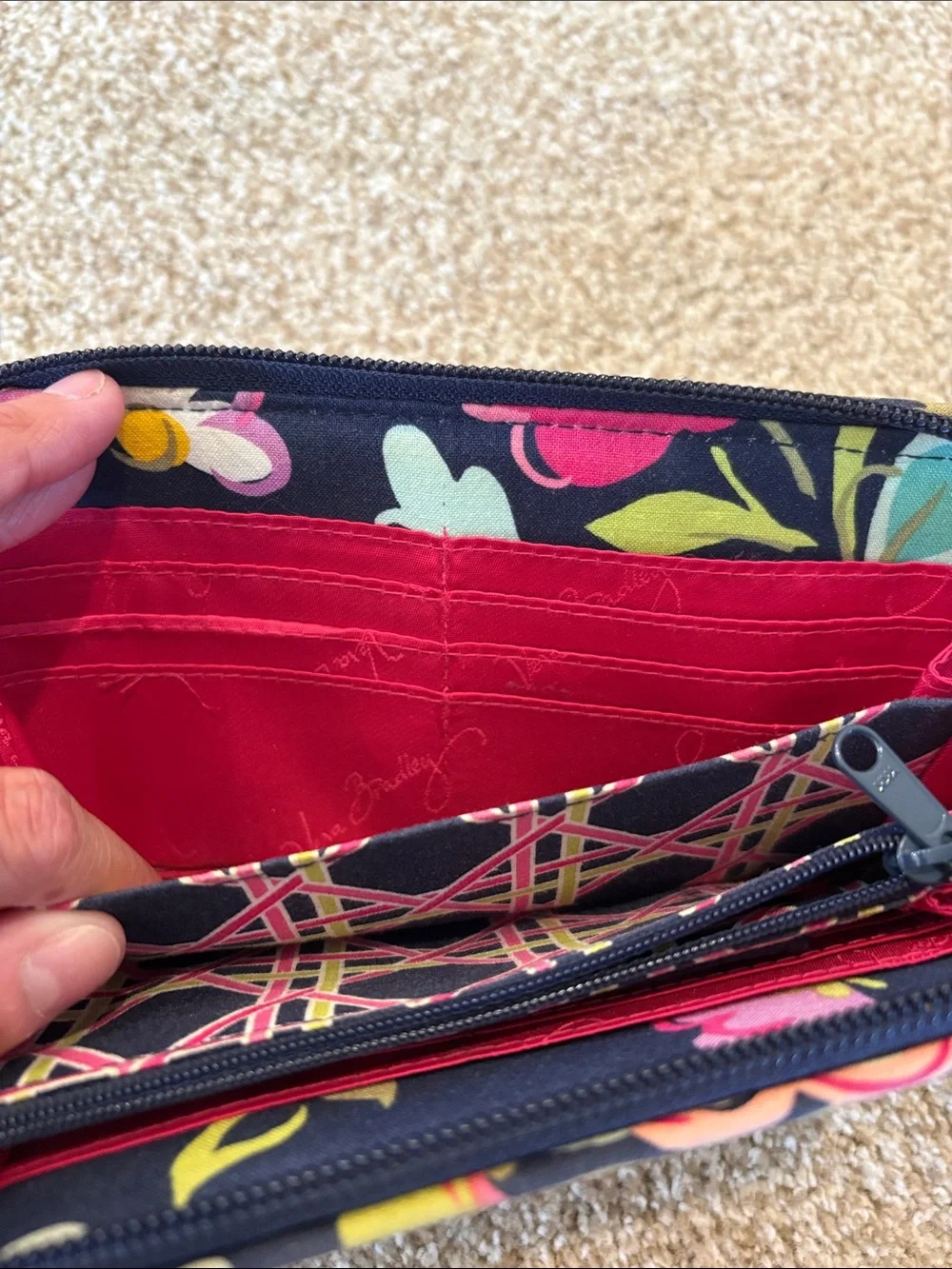 Vera Bradley Navy Quilted Floral Zip-Around Wallet